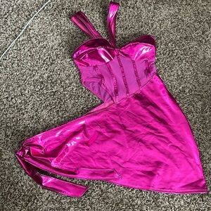 Hot pink dress with sheer abdomen and a tie on the side. NEVER WORN!